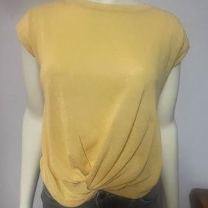 T Tahari Womens yellow Sheer Front Knot Pullover Top Size Small
